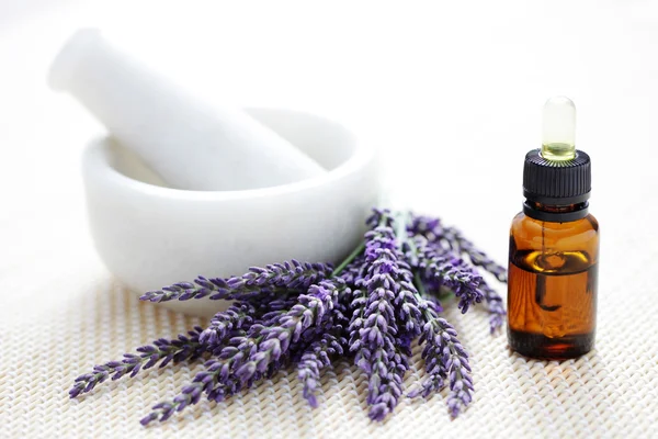 Lavender and mortar and pestle — Stock Photo, Image