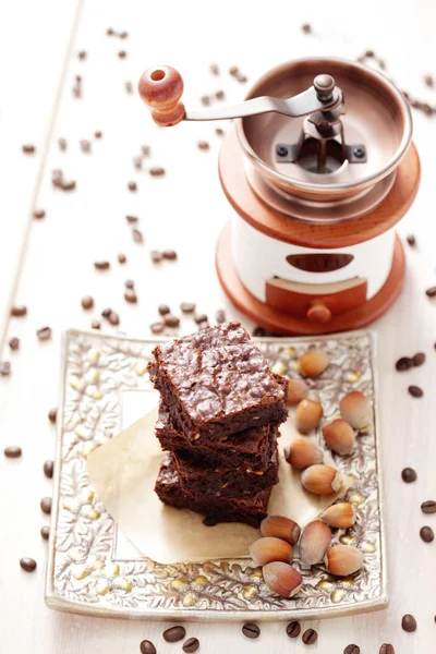 Brownie med hasselnötter — Stockfoto
