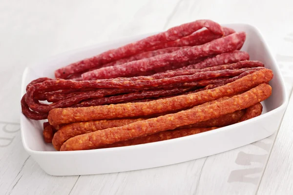 Long dry sausages — Stock Photo, Image