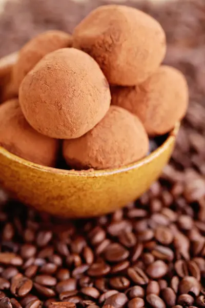 Pralines with coffee — Stock Photo, Image