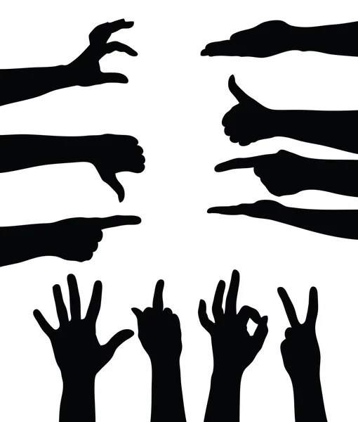 Set of hands silhouettes on white background — Stock Vector