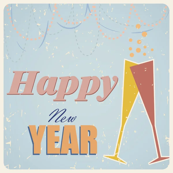 Vector retro happy new year card — Stock Vector