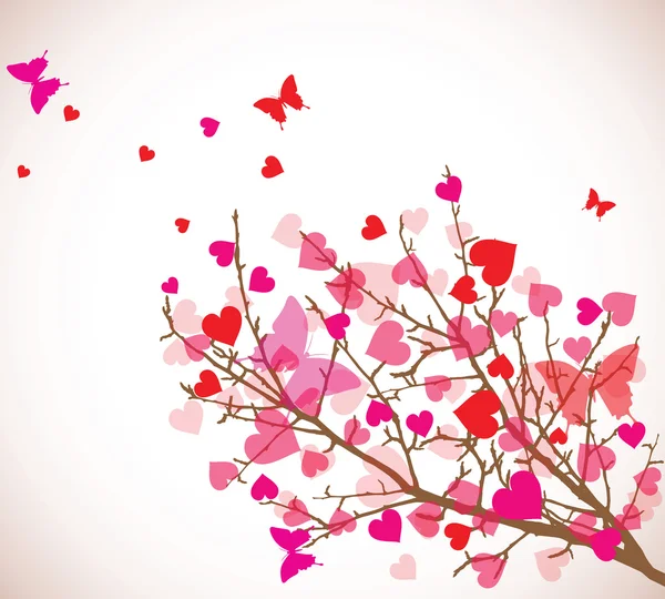 Aftelkalender voor Valentijnsdag achtergrond. boom met harten (vector) — Stockvector