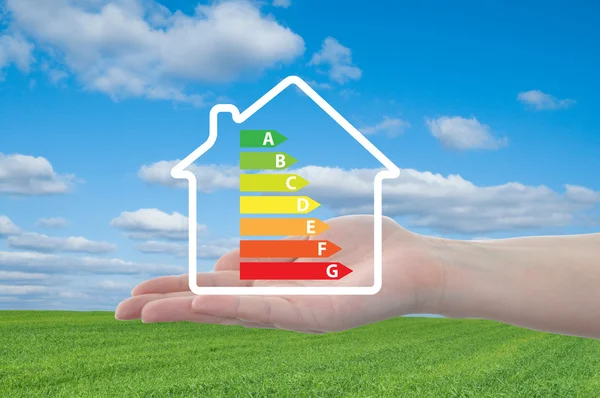 Gráfico de eficiencia energética y casa a mano —  Fotos de Stock