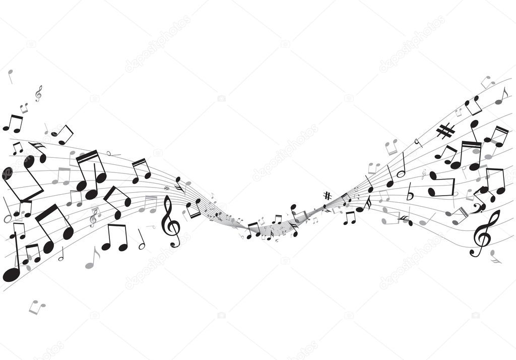 Various music notes on stave, vector