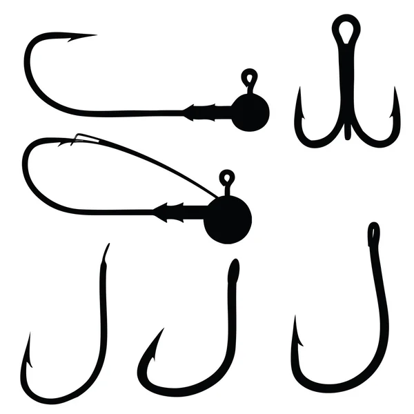 Collection of fishing hooks isolated on white, vector — Stock Vector