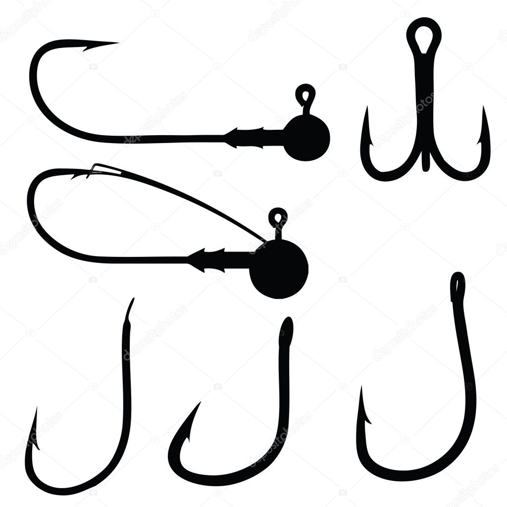 Collection of fishing hooks isolated on white, vector 