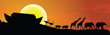 Noah's ark and sunset in background, vector  clipart