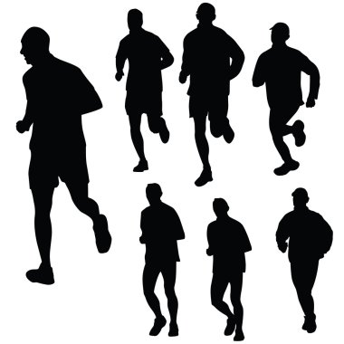 koşucu siluetleri izole beyaz, vektör