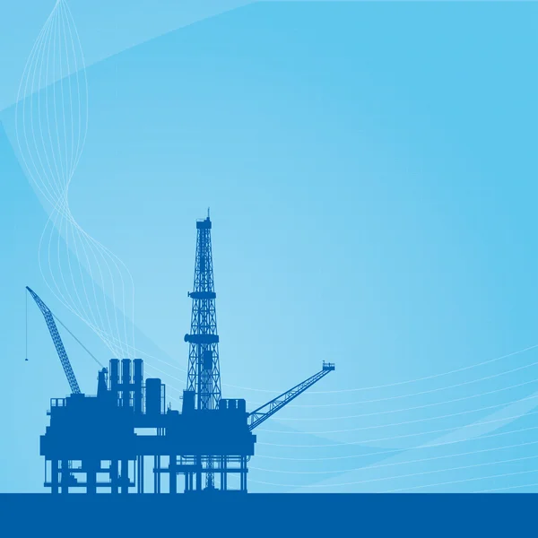 Fondo vector azul con plataforma petrolífera — Vector de stock