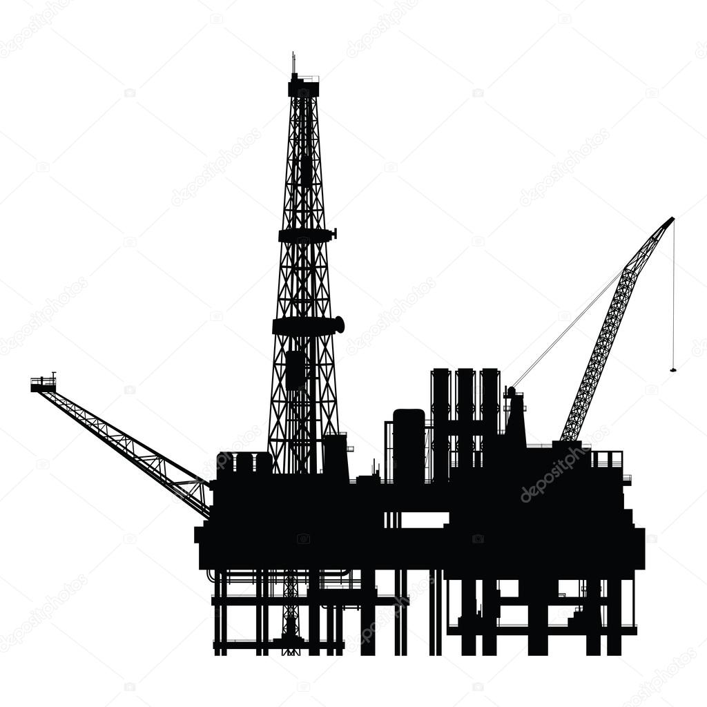 Silhouette of oil platform, vector