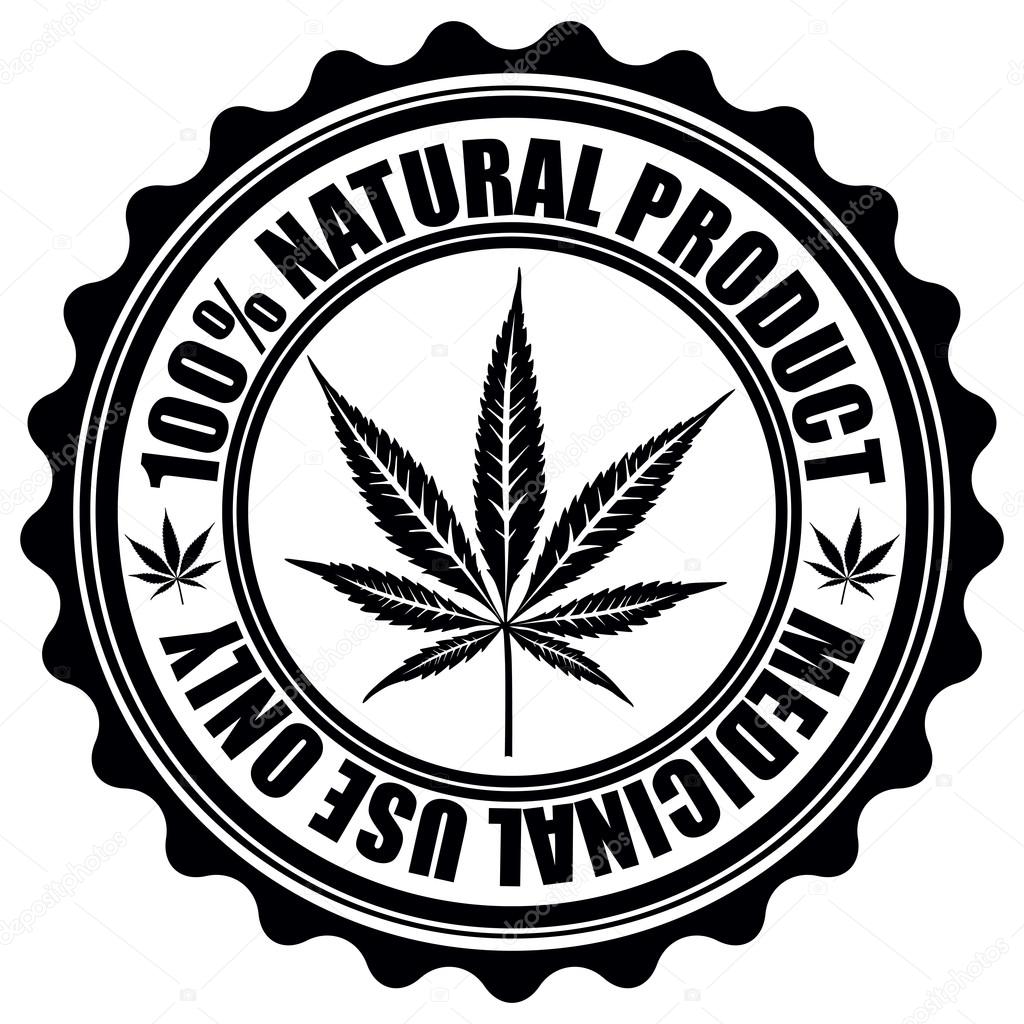 Stamp with marijuana leaf emblem. Cannabis leaf silhouette symbo