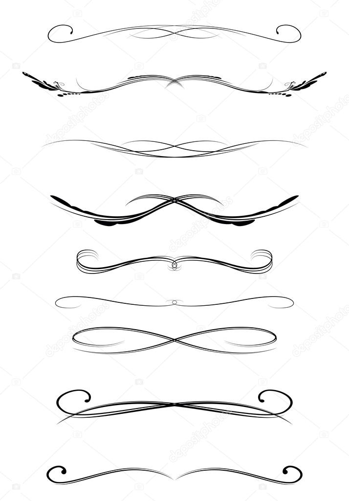 set of calligraphic lines dividers, vector 