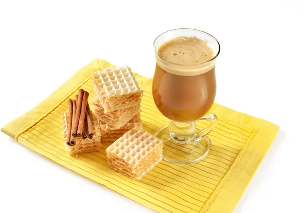 Felülnézet forró latte pohár gofri Stock Fotó
