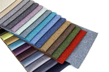 Mobilya yapımı için kumaş örnekleri. Renkli döşeme çizgileri