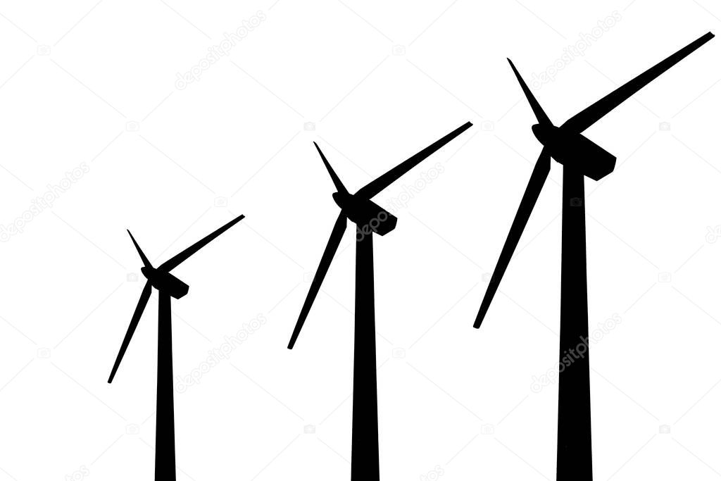 wind generator on blue sky background. electricity production. place for text. at sunset