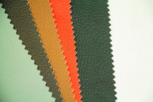 Kolorowe Jasne Próbki Tkanin Mebli Skórzanych Tapicerki Odzieżowej Zbliżenie Palety — Zdjęcie stockowe