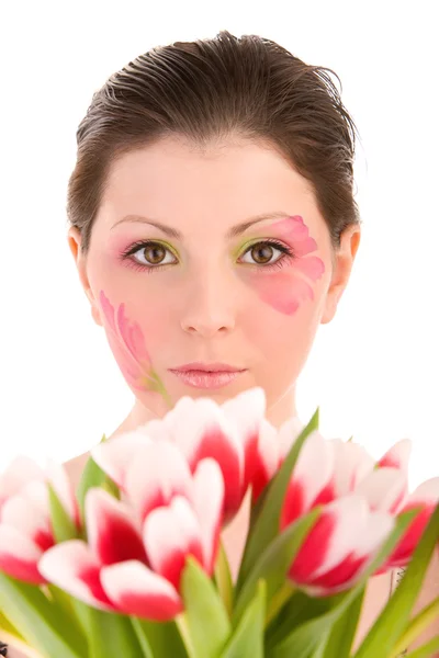 Жінка голова і тюльпани — стокове фото
