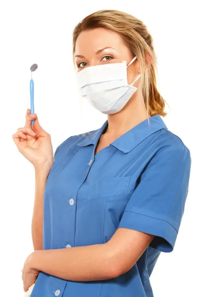 Молодая привлекательная зубная медсестра на изолированном белом фоне — стоковое фото