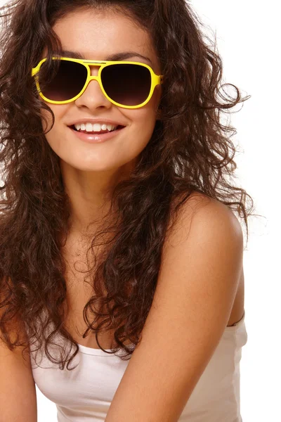 Senhora de óculos amarelos — Fotografia de Stock