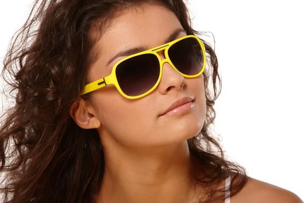 Lady in yellow glasses — Stock Photo, Image