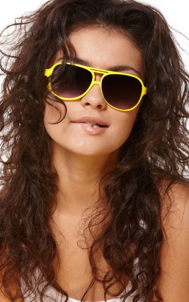 Lady in yellow glasses — Stock Photo, Image