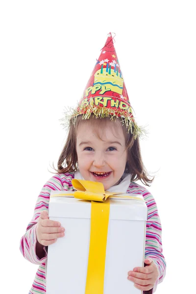 Happy little girl with gift box — Zdjęcie stockowe