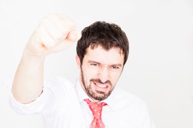 genç işadamı silah tutan ve başarı kutlamak