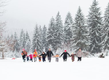 Karda eğlenmek aile