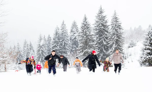 雪の中で楽しさを持っている家族 — ストック写真