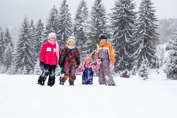 Enfants dans la neige en hiver Photos De Stock Libres De Droits