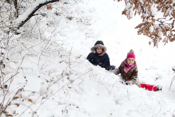 Dos niñas divirtiéndose en invierno — Foto de Stock