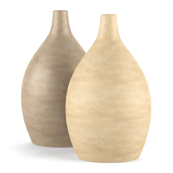 Dvě hnědé keramické vázy izolovaných na bílém pozadí — Stock fotografie
