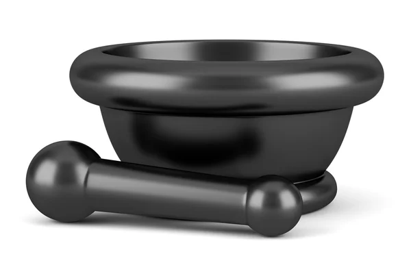 Moderno mortero metálico negro con pestle aislado sobre fondo blanco — Foto de Stock