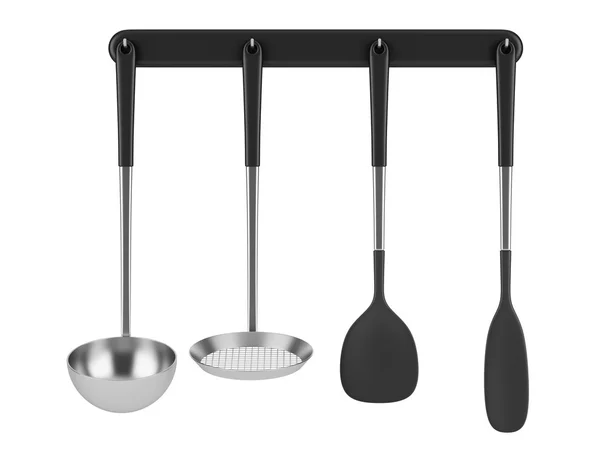 Set of four kitchen utensils isolated on white background — Stock Photo, Image