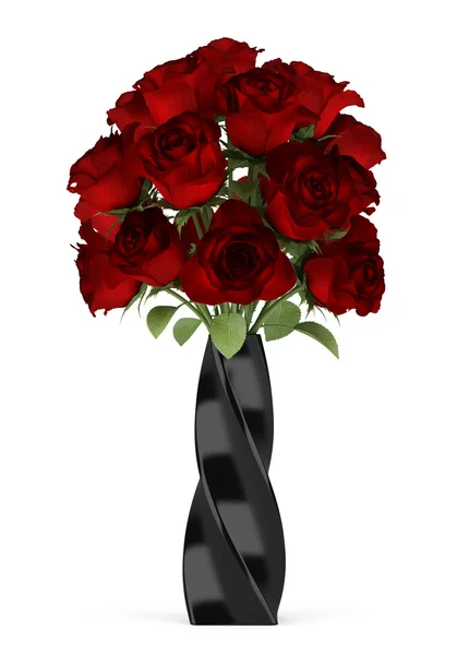 Bouquet of red roses in black vase isolated on white background — Stock Photo, Image