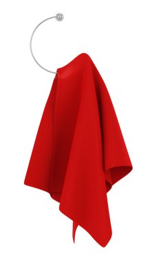 Askı izole beyaz zemin üzerine kırmızı havlu