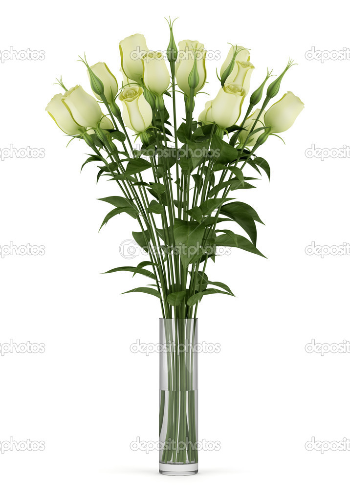yellow eustoma flowers in glass vase isolated on white background