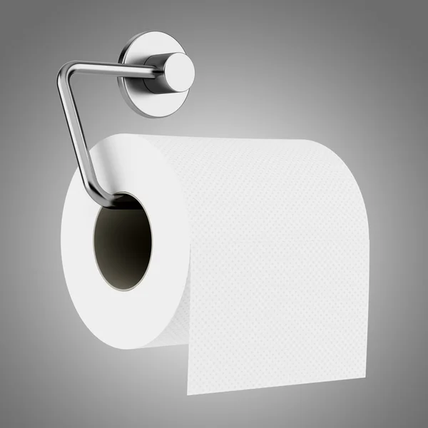 Toilet paper on holder isolated on gray background — Stock Photo, Image