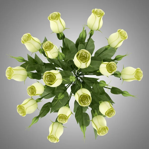 灰色の背景上に分離されてガラス花瓶に黄色トルコギキョウの花のトップ ビュー — ストック写真