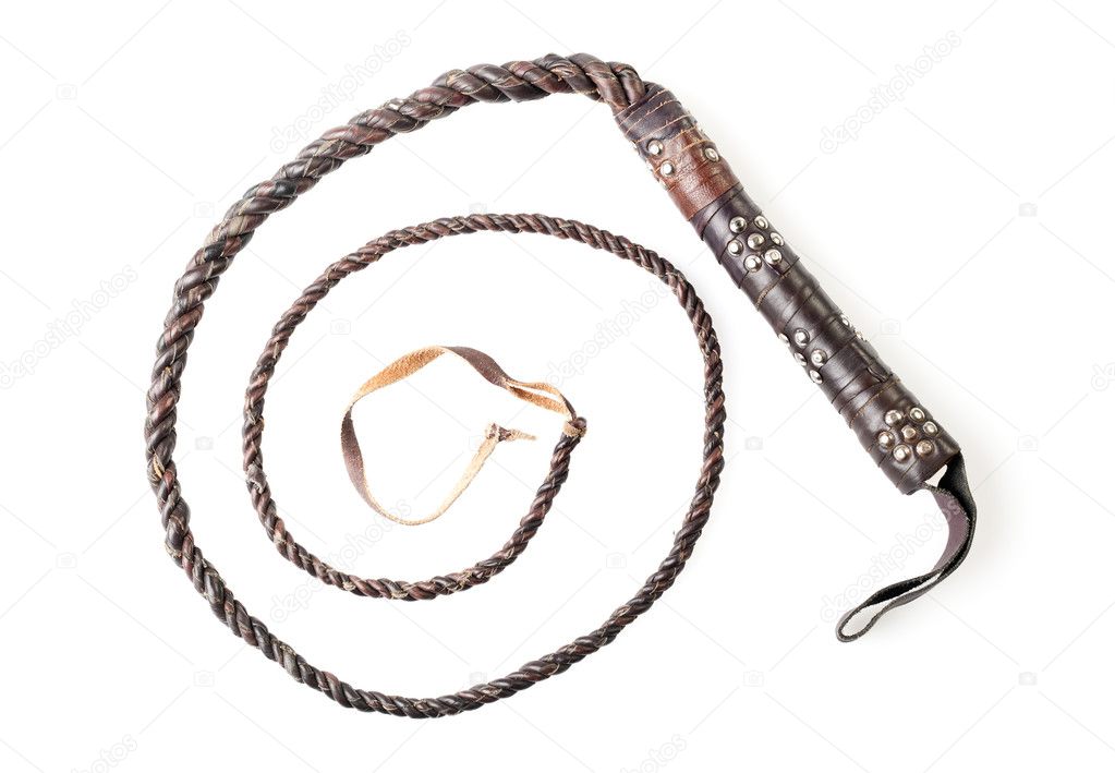 brown leather whip isolated on white background