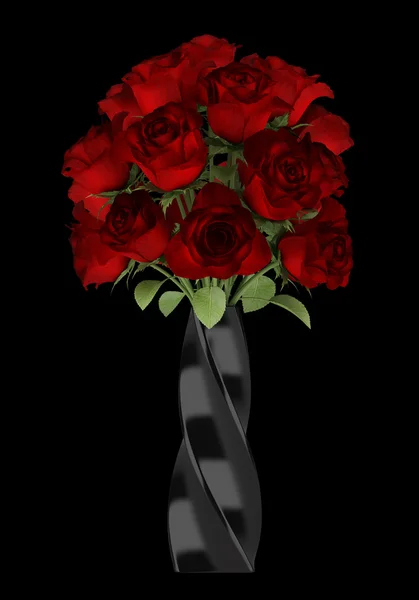 Bouquet of red roses in black vase isolated on black background — Stock Photo, Image