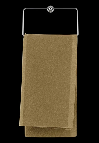 Askılık siyah arka plan üzerine izole kahverengi havluda — Stok fotoğraf