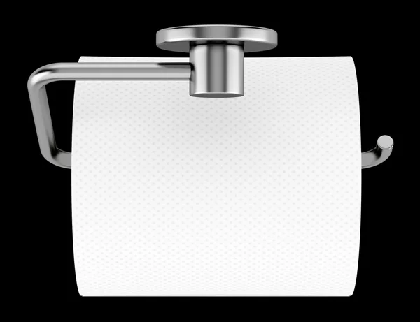 Widok z góry papieru toaletowego na uchwyt na białym tle na czarnym tle — Zdjęcie stockowe