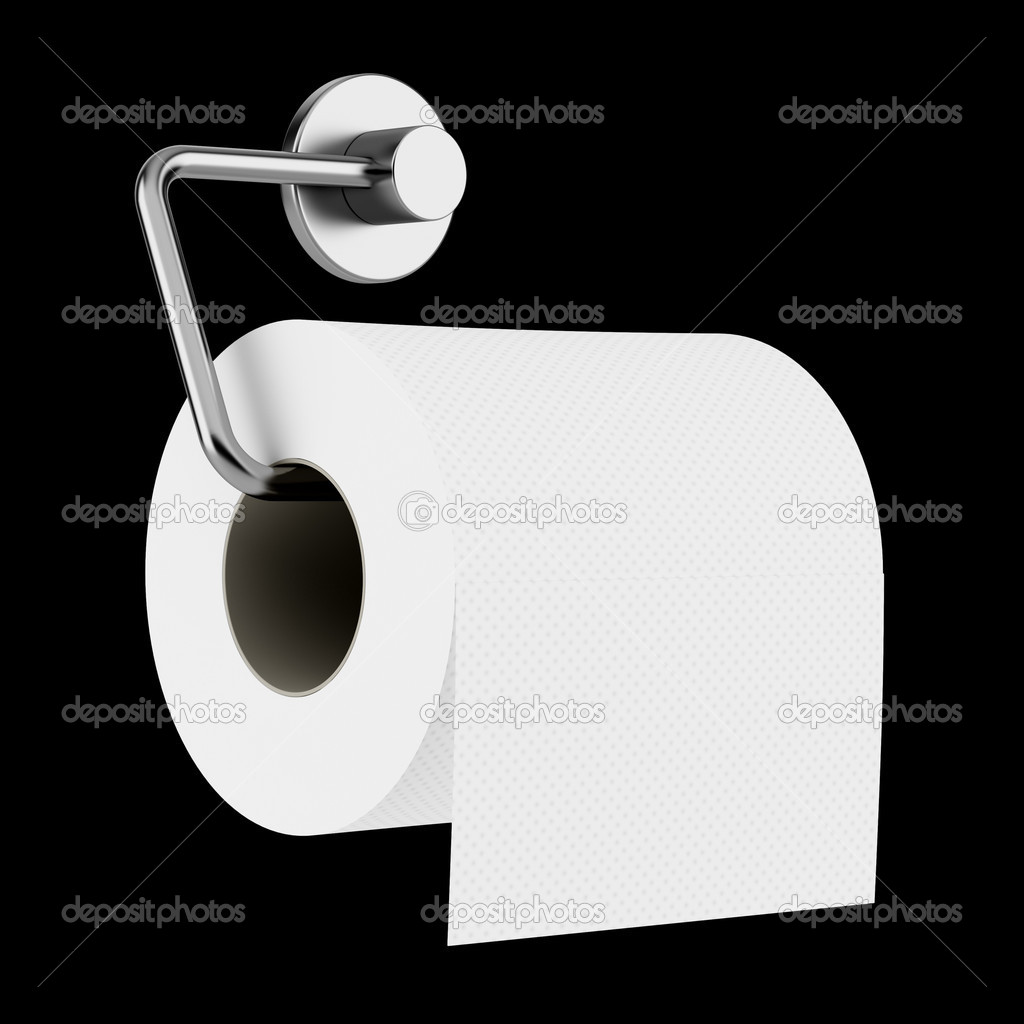 toilet paper on holder isolated on black background