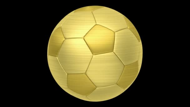Siyah zemin üzerine altın futbol topu döngü döndürmek — Stok video