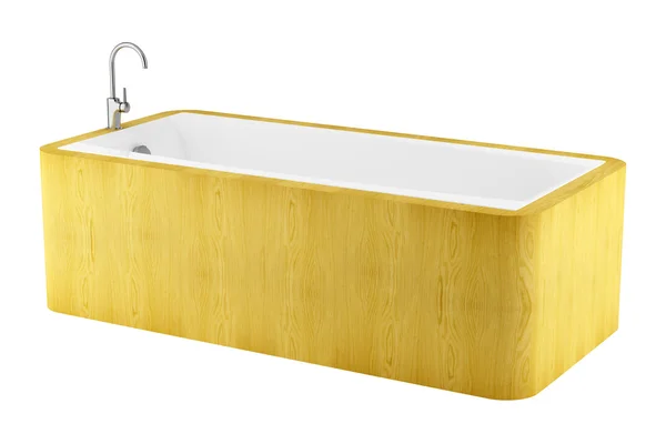 Современная деревянная ванна на белом фоне — стоковое фото