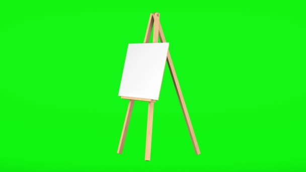 Wooden easel with blank canvas loop rotate on green chromakey background — Stock Video