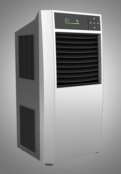 Moderno acondicionador de aire negro de pie aislado sobre fondo gris —  Fotos de Stock
