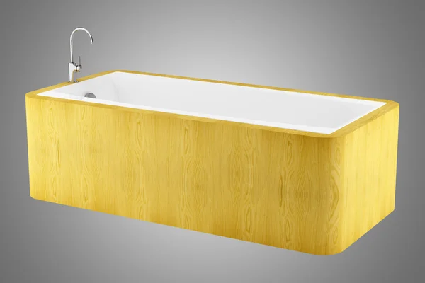 Modern wooden bathtub isolated on gray background — Stock Photo, Image